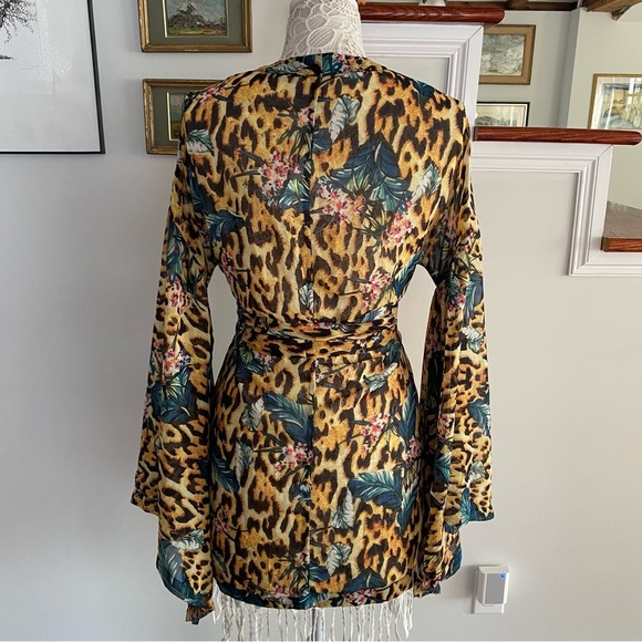 ASOS Chiffon Kimono Wide Sleeves Tie Front Animal Print NWT Sz 0 - Picture 6 of 8